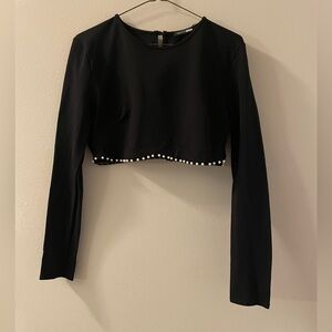 Fashion Nova Black Crop Top with Pearl Accents
